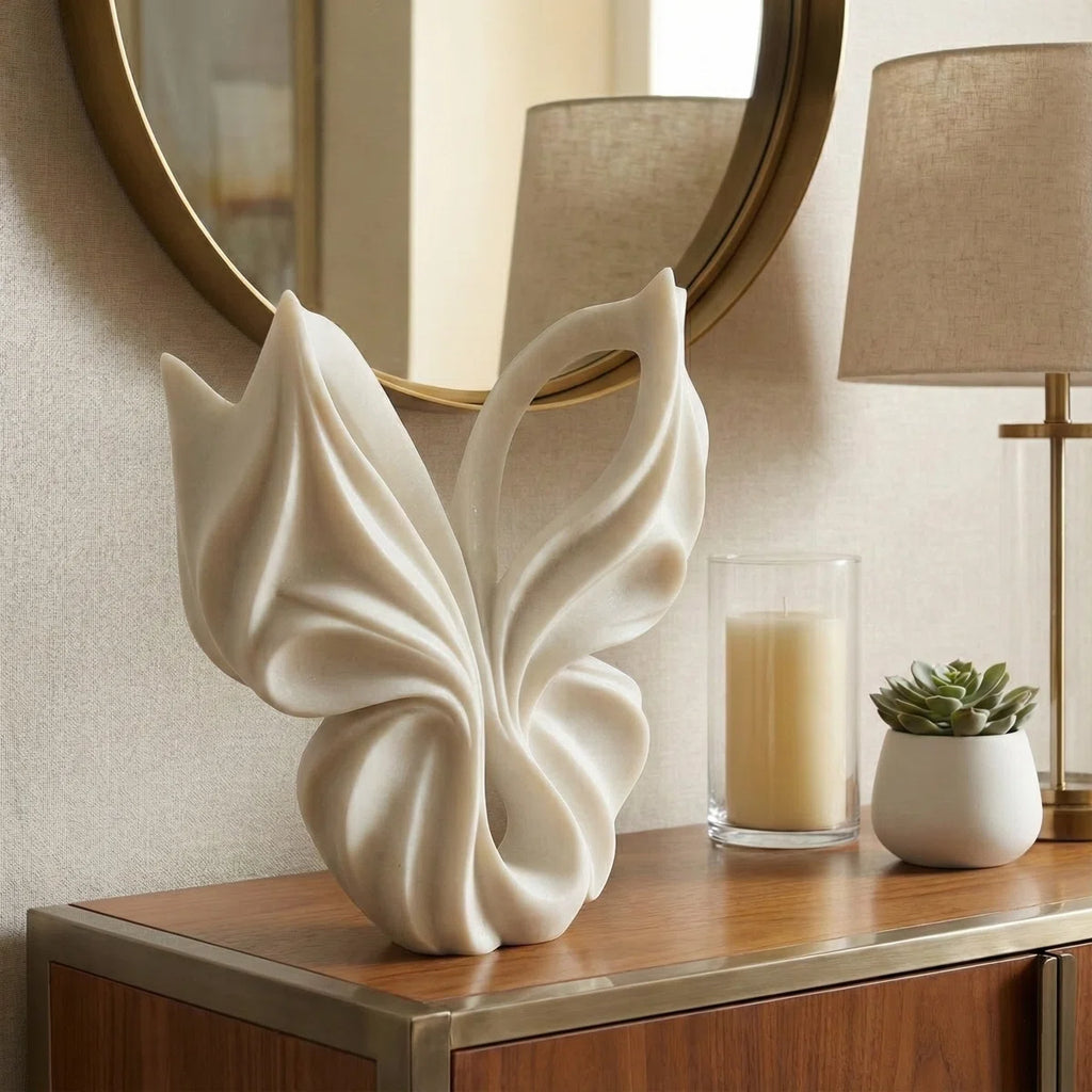 Decorative Butterfly Sculpture Object for Home Decor Display - Elegant Polyresin Figurine Statue Ideal Decoration for Living Room and Entryway - White
