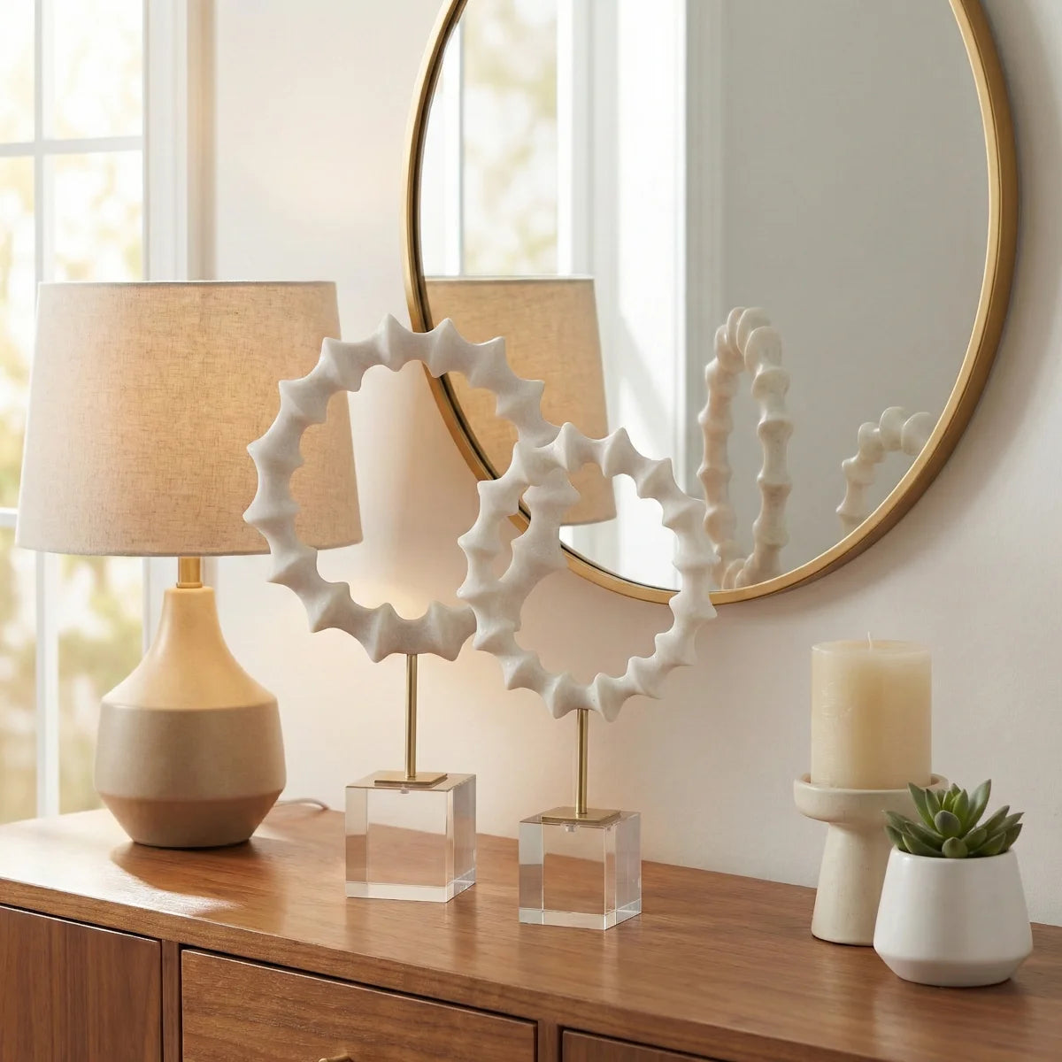 Decorative Resin and Glass Abstract Statue for Home Decor