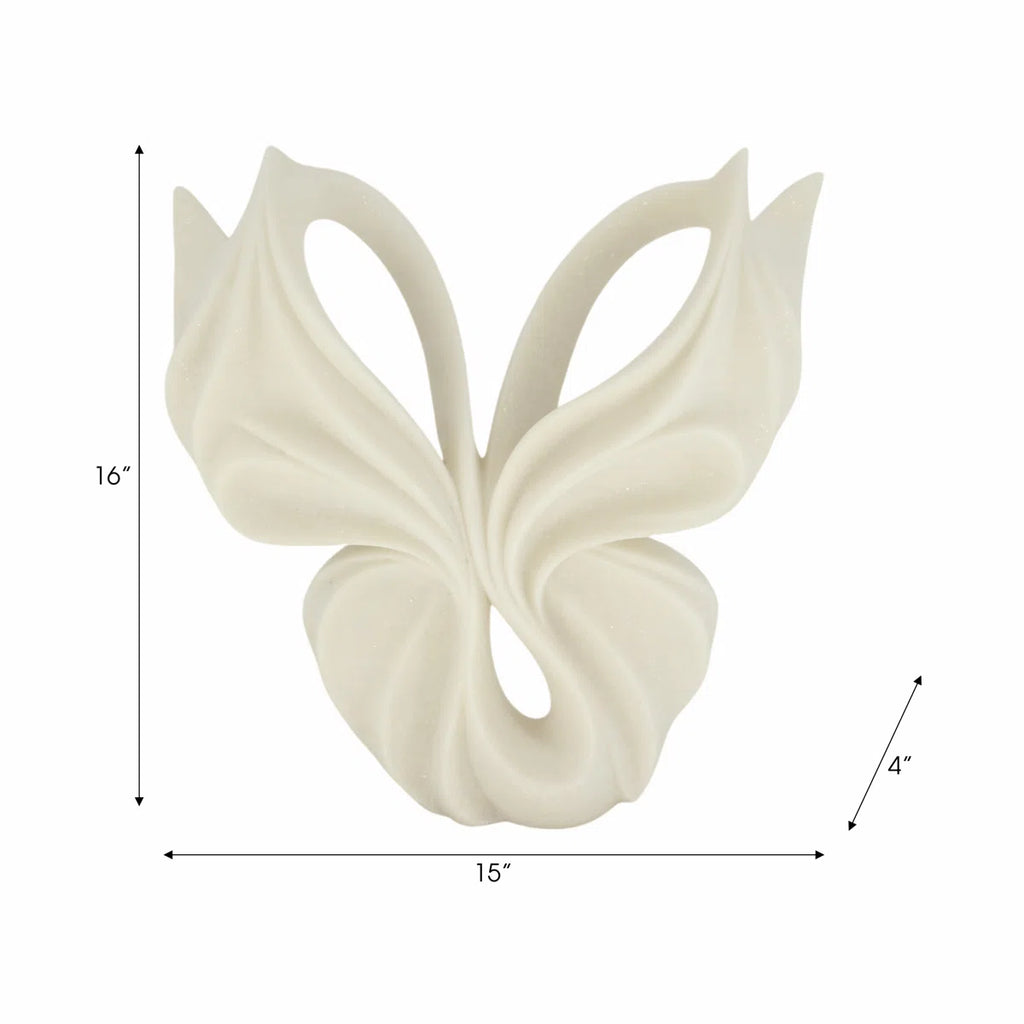 Decorative Butterfly Sculpture Object for Home Decor Display - Elegant Polyresin Figurine Statue Ideal Decoration for Living Room and Entryway - White